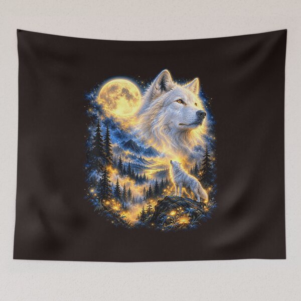Item preview, Celestial Wolf Howling Full Moon Fantasy Mountain Forest Wildlife designed and sold by mari-kayden.
