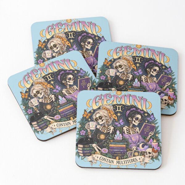 Item preview, Gemini Zodiac Skeletons in Color – Contain Multitudes Celestial Astrology Art designed and sold by NinthLantern.
