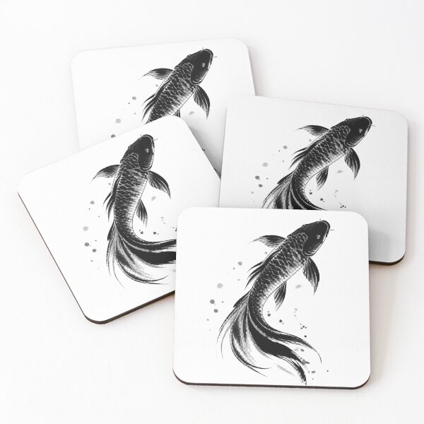 Item preview, Black Koi Fish Ink Brush Painting designed and sold by Avenuse style.