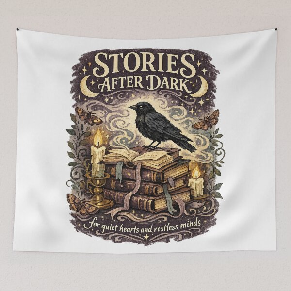 Item preview, Stories After Dark Raven Books Dark Academia Gothic Reading Cottagecore Art designed and sold by inkoutninja.