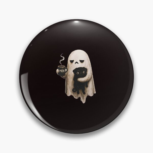 Item preview, Grumpy Ghost Holding Black Pug Meh Coffee Halloween designed and sold by ImeldaSparks.