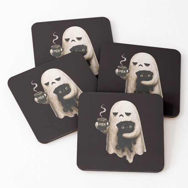 Item preview, Grumpy Ghost Holding Black Pug Meh Coffee Halloween designed and sold by ImeldaSparks.