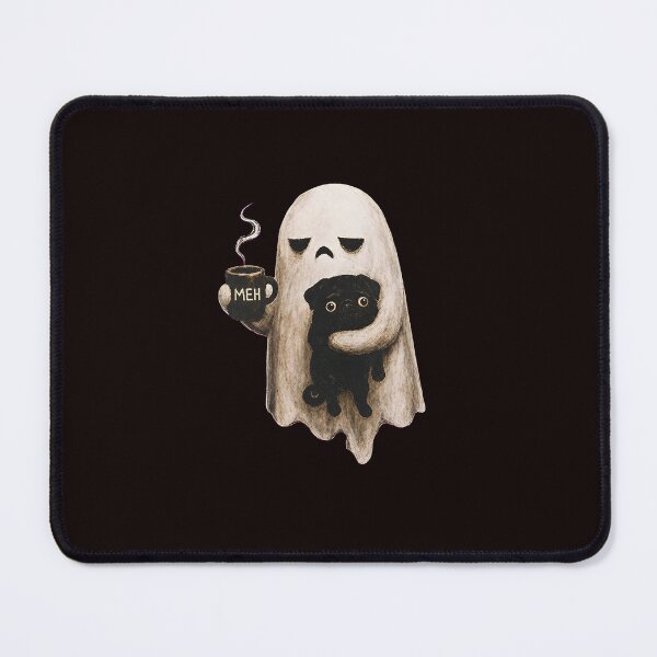 Item preview, Grumpy Ghost Holding Black Pug Meh Coffee Halloween designed and sold by ImeldaSparks.