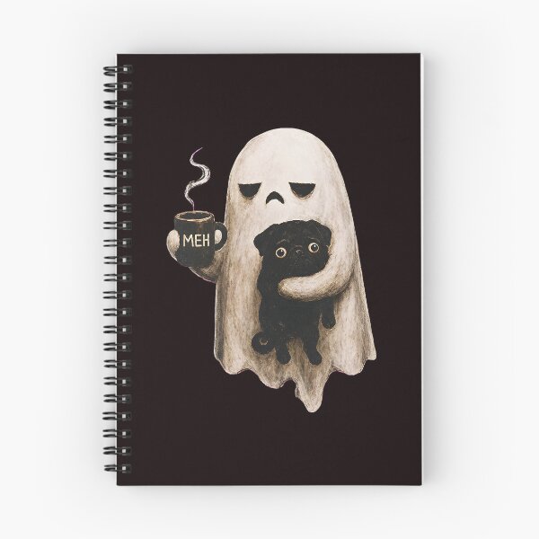 Item preview, Grumpy Ghost Holding Black Pug Meh Coffee Halloween designed and sold by ImeldaSparks.