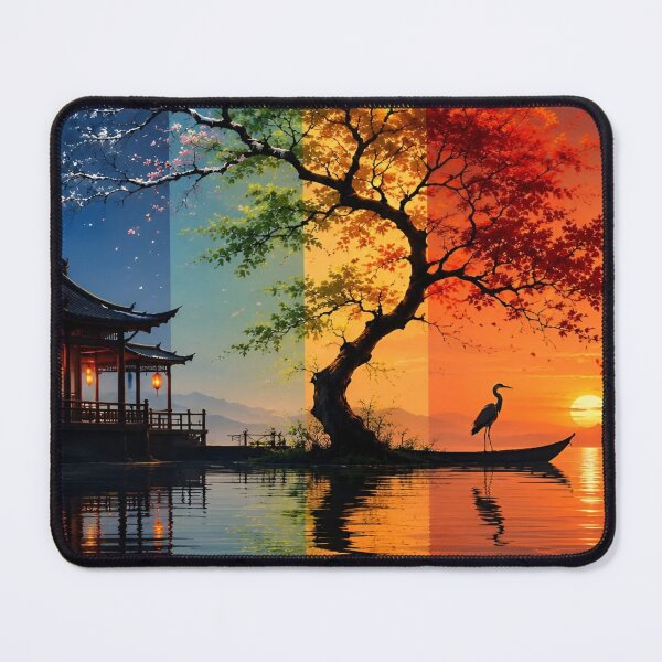 Item preview, A Multicolored Sunset Landscape with a Majestic Bird with Tree Reflecting in a Tranquil Water Asia Art Digital Illustration designed and sold by Matt_Smith.