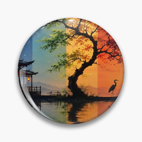 Item preview, A Multicolored Sunset Landscape with a Majestic Bird with Tree Reflecting in a Tranquil Water Asia Art Digital Illustration designed and sold by Matt_Smith.