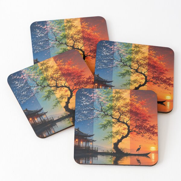 Item preview, A Multicolored Sunset Landscape with a Majestic Bird with Tree Reflecting in a Tranquil Water Asia Art Digital Illustration designed and sold by Matt_Smith.