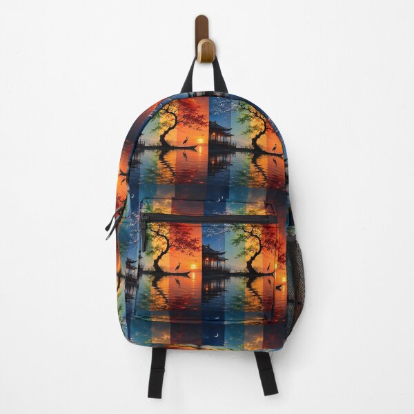 Item preview, A Multicolored Sunset Landscape with a Majestic Bird with Tree Reflecting in a Tranquil Water Asia Art Digital Illustration designed and sold by Matt_Smith.