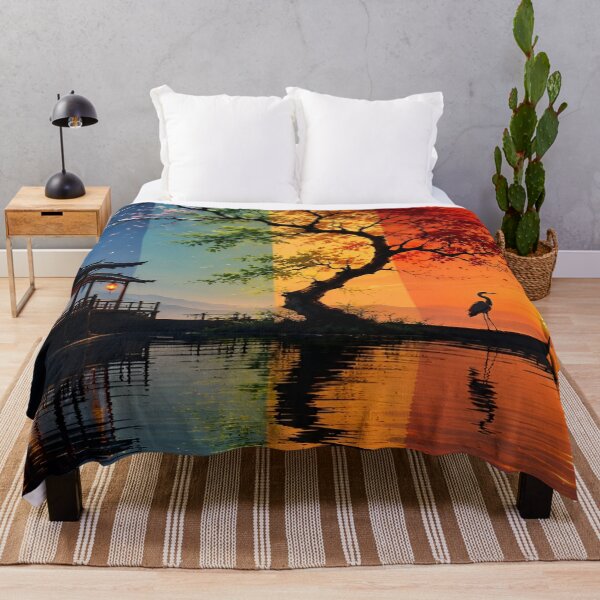 Item preview, A Multicolored Sunset Landscape with a Majestic Bird with Tree Reflecting in a Tranquil Water Asia Art Digital Illustration designed and sold by Matt_Smith.