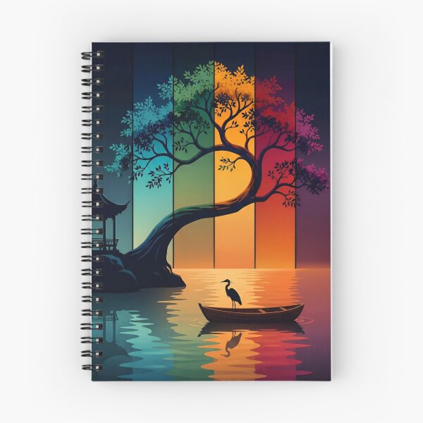 Item preview, A Multicolored Sunset Landscape with a Majestic Bird with Tree Reflecting in a Tranquil Water Asia Art Digital Illustration designed and sold by Matt_Smith.