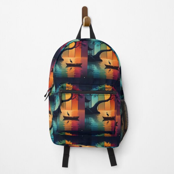 Item preview, A Multicolored Sunset Landscape with a Majestic Bird with Tree Reflecting in a Tranquil Water Asia Art Digital Illustration designed and sold by Matt_Smith.