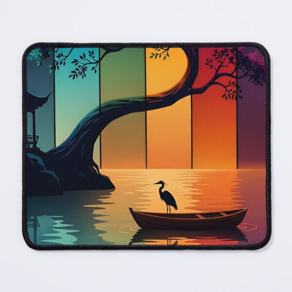 Item preview, A Multicolored Sunset Landscape with a Majestic Bird with Tree Reflecting in a Tranquil Water Asia Art Digital Illustration designed and sold by Matt_Smith.