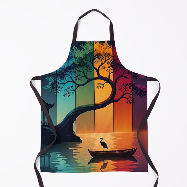 Item preview, A Multicolored Sunset Landscape with a Majestic Bird with Tree Reflecting in a Tranquil Water Asia Art Digital Illustration designed and sold by Matt_Smith.