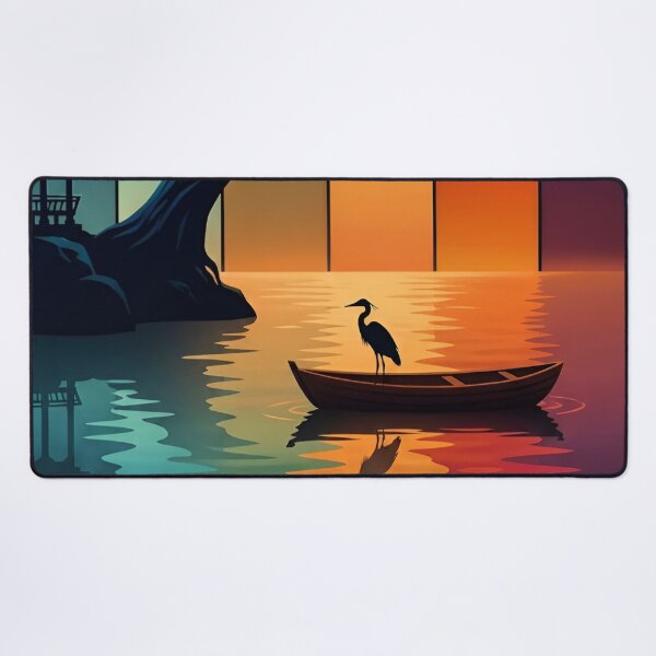 Item preview, A Multicolored Sunset Landscape with a Majestic Bird with Tree Reflecting in a Tranquil Water Asia Art Digital Illustration designed and sold by Matt_Smith.