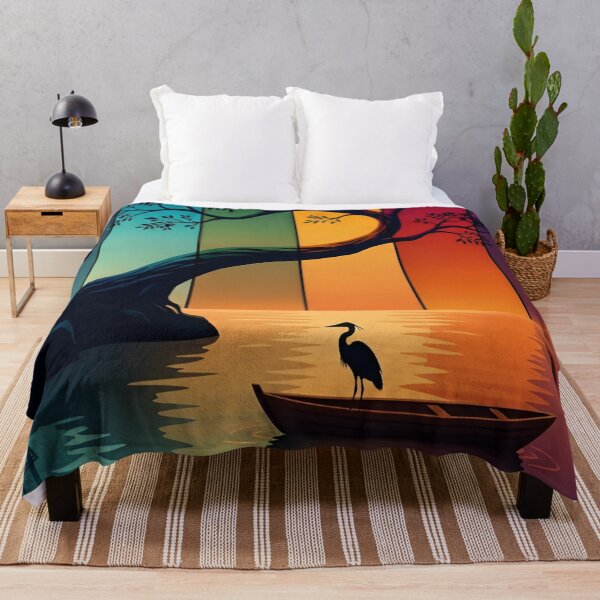 Item preview, A Multicolored Sunset Landscape with a Majestic Bird with Tree Reflecting in a Tranquil Water Asia Art Digital Illustration designed and sold by Matt_Smith.