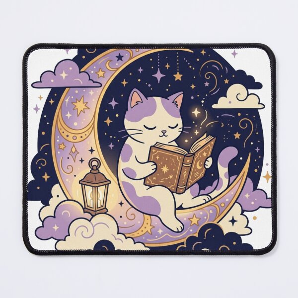 Item preview, Midnight Reading Cat – Magical Moon Book Illustration designed and sold by meghnad.