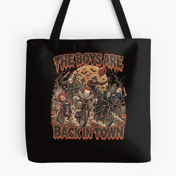 Item preview, The Boys Are Back In Town Horror Movie Slashers Riding Bicycles Graphic designed and sold by dartoffofo⭐⭐⭐⭐⭐.