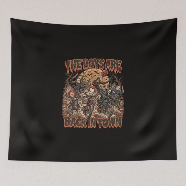 Item preview, The Boys Are Back In Town Horror Movie Slashers Riding Bicycles Graphic designed and sold by dartoffofo⭐⭐⭐⭐⭐.