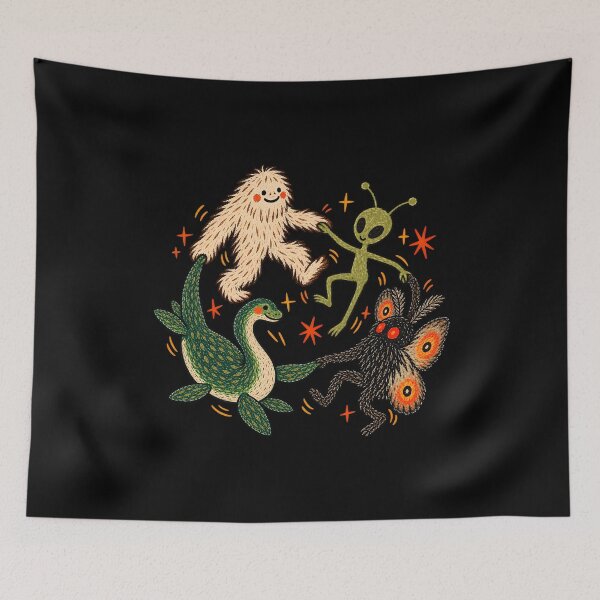 Item preview, Dancing Cryptids Bigfoot Alien Mothman Loch Ness designed and sold by a-turner-paint.
