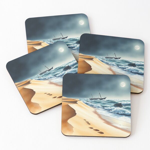 Item preview, Moonlit Shipwreck Beach Landscape Art designed and sold by EllDAV777.