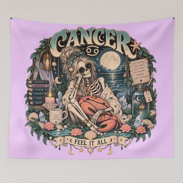 Item preview, Cancer Zodiac Skeleton in Color – Feel It All Celestial Astrology Art designed and sold by NinthLantern.