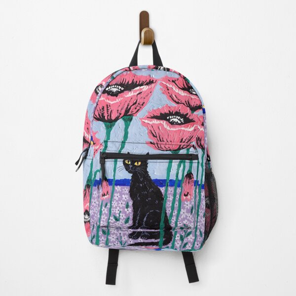 Item preview, Black Cat in a Pink Poppy Field designed and sold by KiraChie.