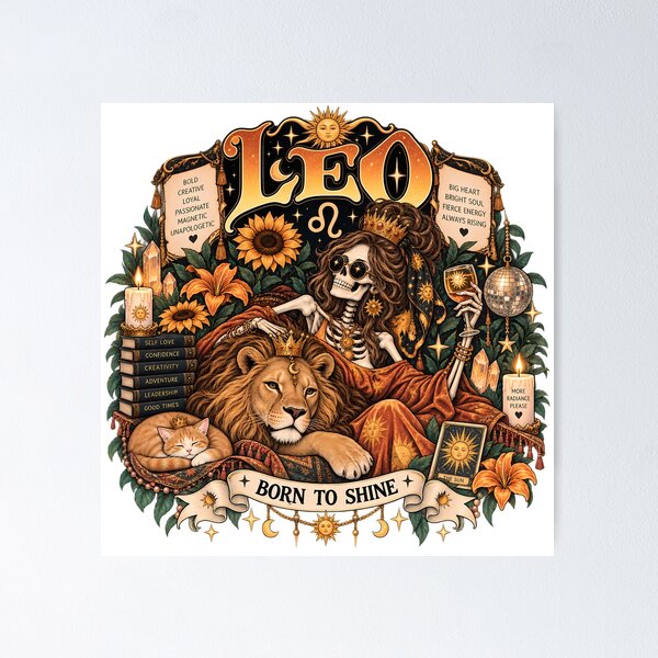 Item preview, Leo Zodiac Skeleton – Born to Shine Celestial Astrology Art designed and sold by NinthLantern.