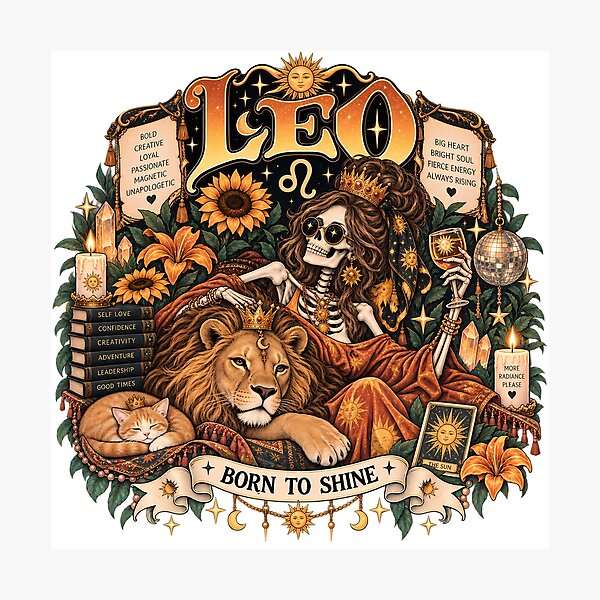 Item preview, Leo Zodiac Skeleton – Born to Shine Celestial Astrology Art designed and sold by NinthLantern.