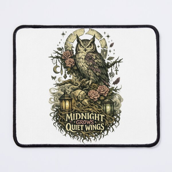 Item preview, Midnight Grows Quiet Wings Gothic Owl Dark Cottagecore Moonlit Botanical Art designed and sold by inkoutninja.