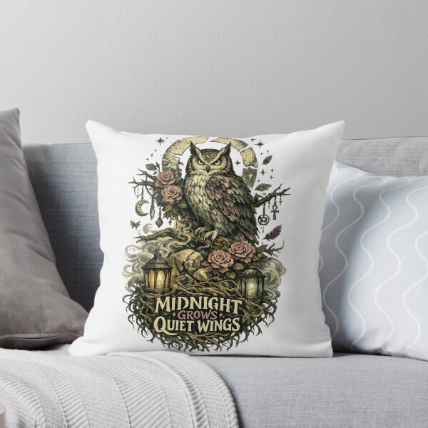 Item preview, Midnight Grows Quiet Wings Gothic Owl Dark Cottagecore Moonlit Botanical Art designed and sold by inkoutninja.