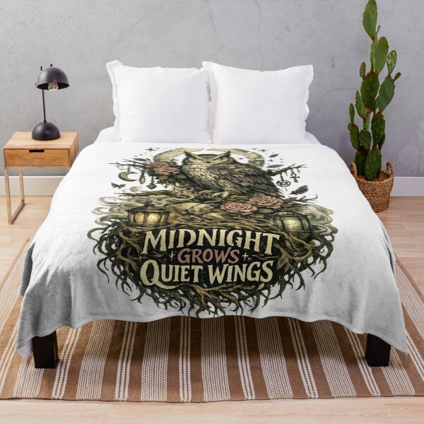 Item preview, Midnight Grows Quiet Wings Gothic Owl Dark Cottagecore Moonlit Botanical Art designed and sold by inkoutninja.