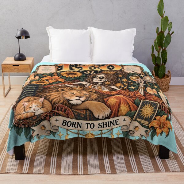 Item preview, Leo Zodiac Skeleton in Color – Born to Shine Celestial Astrology Art designed and sold by NinthLantern.