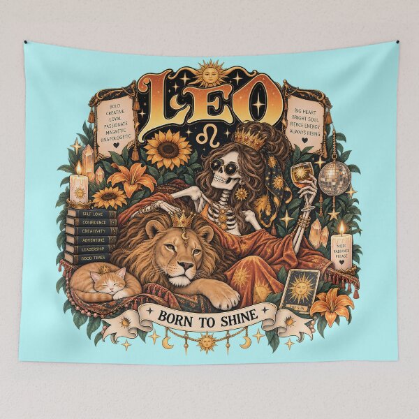 Item preview, Leo Zodiac Skeleton in Color – Born to Shine Celestial Astrology Art designed and sold by NinthLantern.