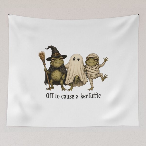 Item preview, Funny Halloween Frogs Off To Cause A Kerfuffle Witch Ghost Mummy designed and sold by WilfRedokry-21.