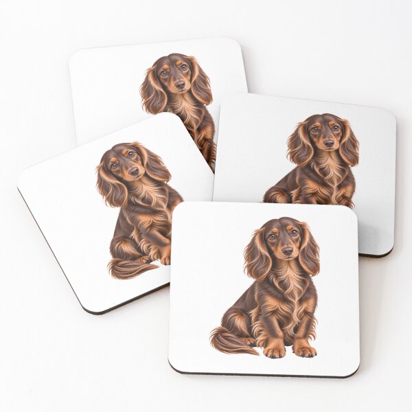 Item preview, Long haired dachshund mini Dog chocolate and tan designed and sold by BackgroundND.