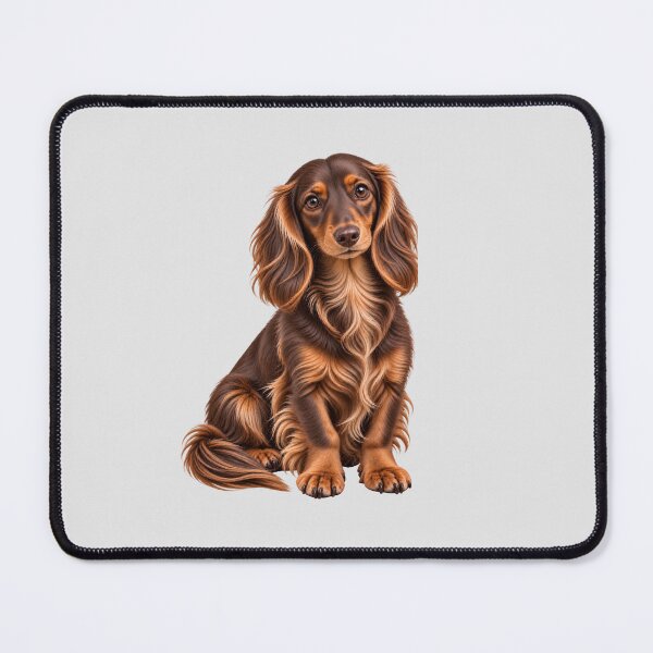Item preview, Long haired dachshund mini Dog chocolate and tan designed and sold by BackgroundND.