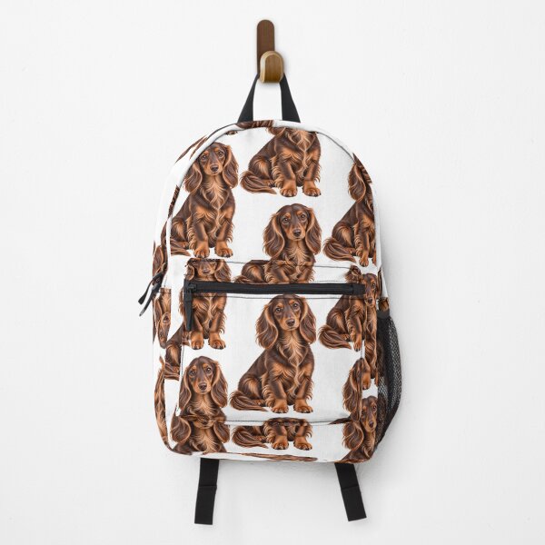 Item preview, Long haired dachshund mini Dog chocolate and tan designed and sold by BackgroundND.