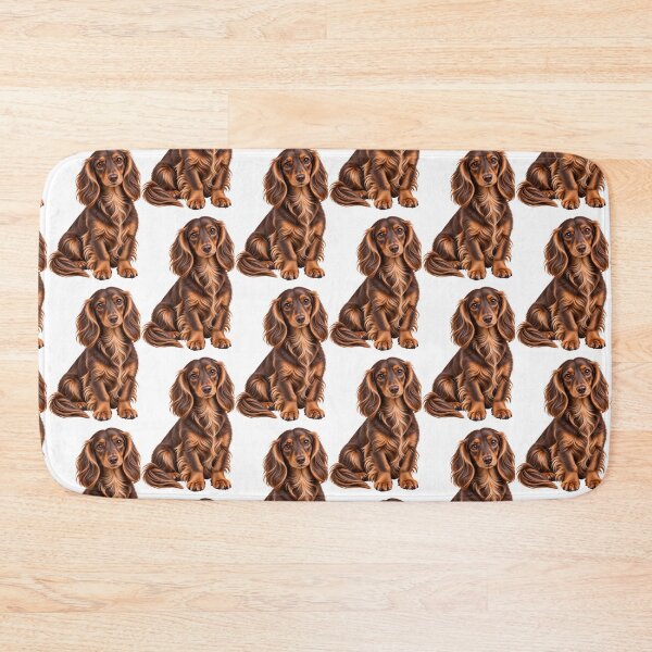 Item preview, Long haired dachshund mini Dog chocolate and tan designed and sold by BackgroundND.