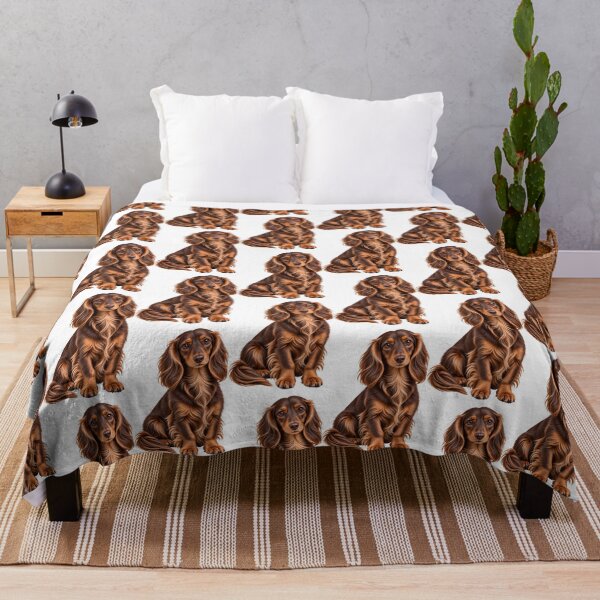 Item preview, Long haired dachshund mini Dog chocolate and tan designed and sold by BackgroundND.