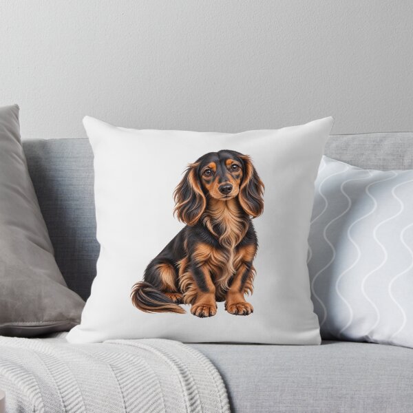 Item preview, Long haired dachshund mini Dog black and tan designed and sold by BackgroundND.