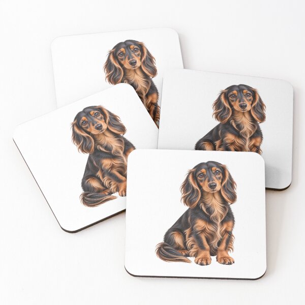 Item preview, Long haired dachshund mini Dog black and tan designed and sold by BackgroundND.