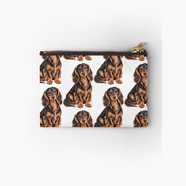 Item preview, Long haired dachshund mini Dog black and tan designed and sold by BackgroundND.
