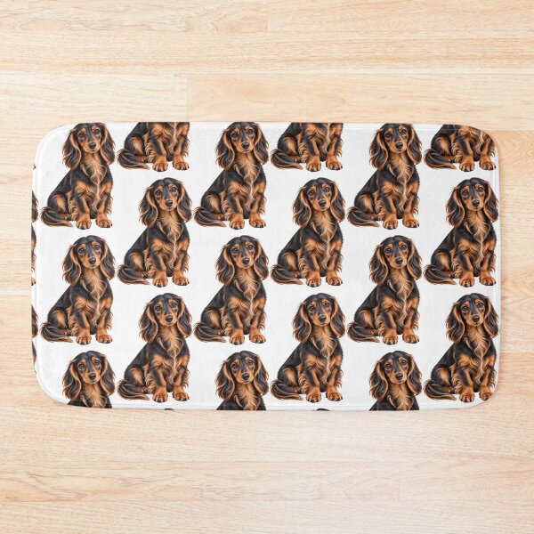 Item preview, Long haired dachshund mini Dog black and tan designed and sold by BackgroundND.