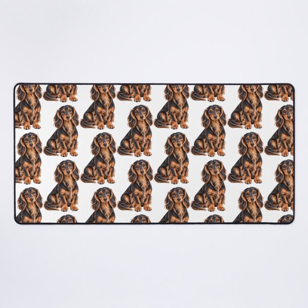 Item preview, Long haired dachshund mini Dog black and tan designed and sold by BackgroundND.