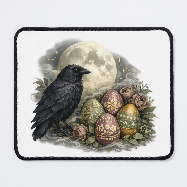 Item preview, Gothic Easter Raven Full Moon Decorated Eggs Dark Cottagecore Spring Art designed and sold by inkoutninja.