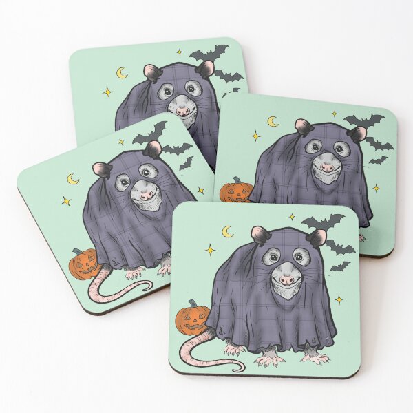 Item preview, Opossum in Ghost Costume Sticker, Texas Wildlife Halloween Art designed and sold by Ink & Kind Studio.