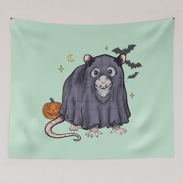 Item preview, Opossum in Ghost Costume Sticker, Texas Wildlife Halloween Art designed and sold by Ink & Kind Studio.