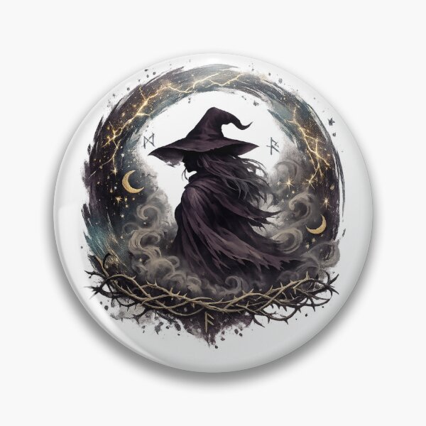Item preview, Moonlit Witch Gothic Celestial Dark Fantasy Thorn Circle Halloween Art designed and sold by inkoutninja.