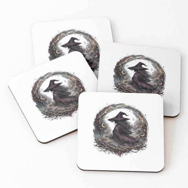 Item preview, Moonlit Witch Gothic Celestial Dark Fantasy Thorn Circle Halloween Art designed and sold by inkoutninja.