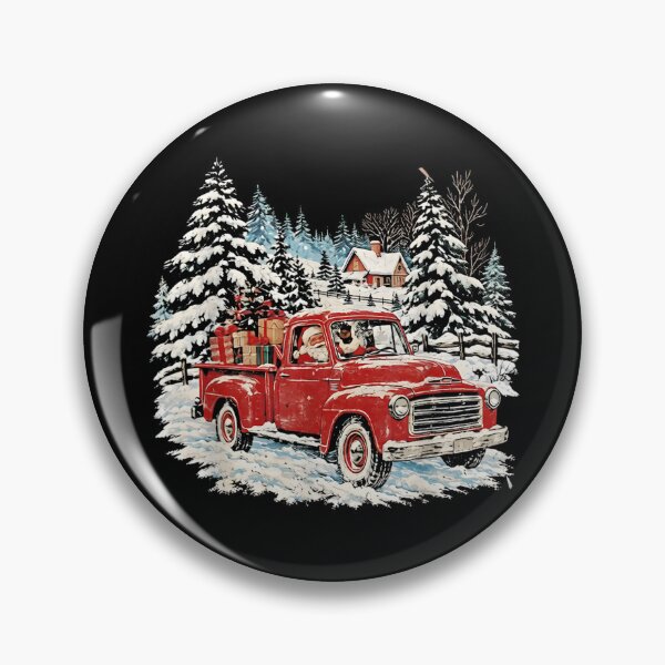 Item preview, Santa Red Pickup Truck Christmas Snowy Farm Holiday Scene designed and sold by RenettaFunky.